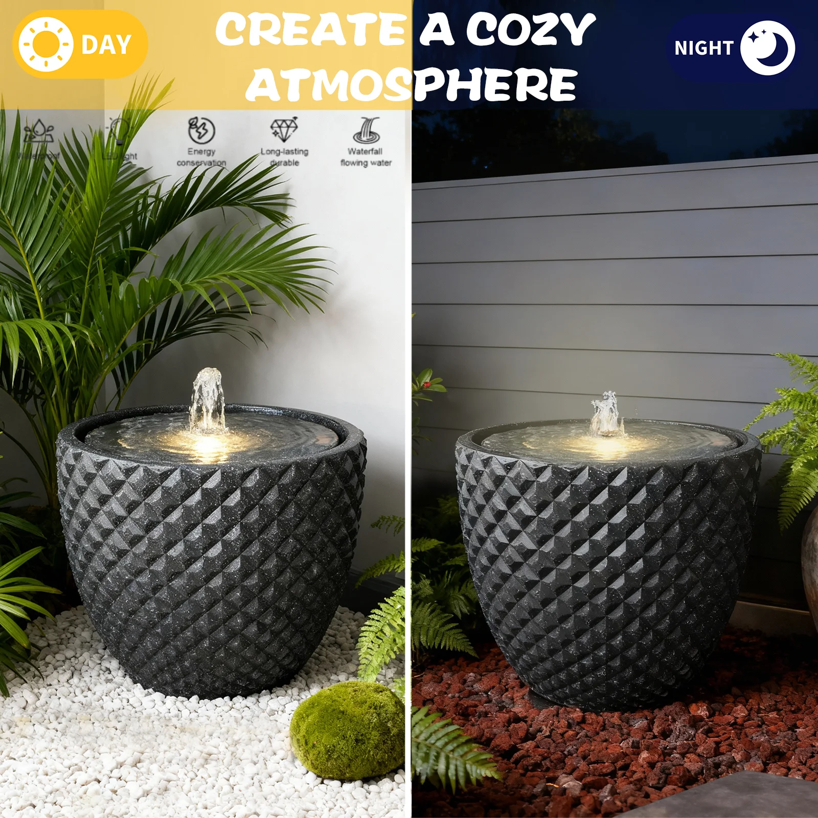 

Outdoor Waterfall Fountain with LED Lights Bird Bath Fountain Multifunction Suitable for Home and Garden Providing Soothing and