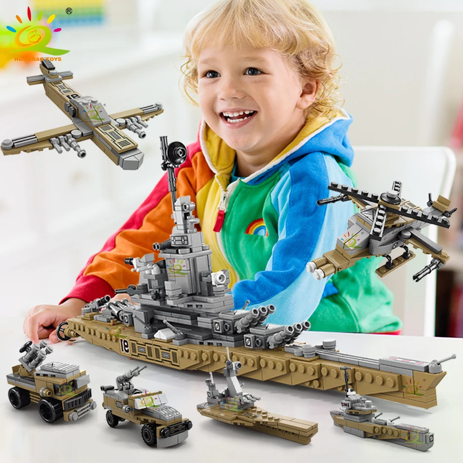 HUIQIBAO 559PCS 6IN1 Warship Military Building Blocks Missile Destroyer Cruiser Helicopters Bricks Construction Toy For Children