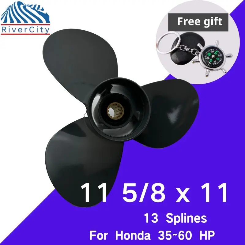 For Honda 40hp 45hp 50hp 35hp-60hp  Outboard Propeller 11 5/8*11 Boat Motor Aluminum Screw Ship Marine Engine 3 Blade 13 Spline