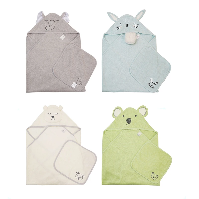 

Baby Bath Towel + Face Towel 100% Cotton Cute Cartoon Animal Hooded Washcloth Bebe Swimming Beach Bathrobe