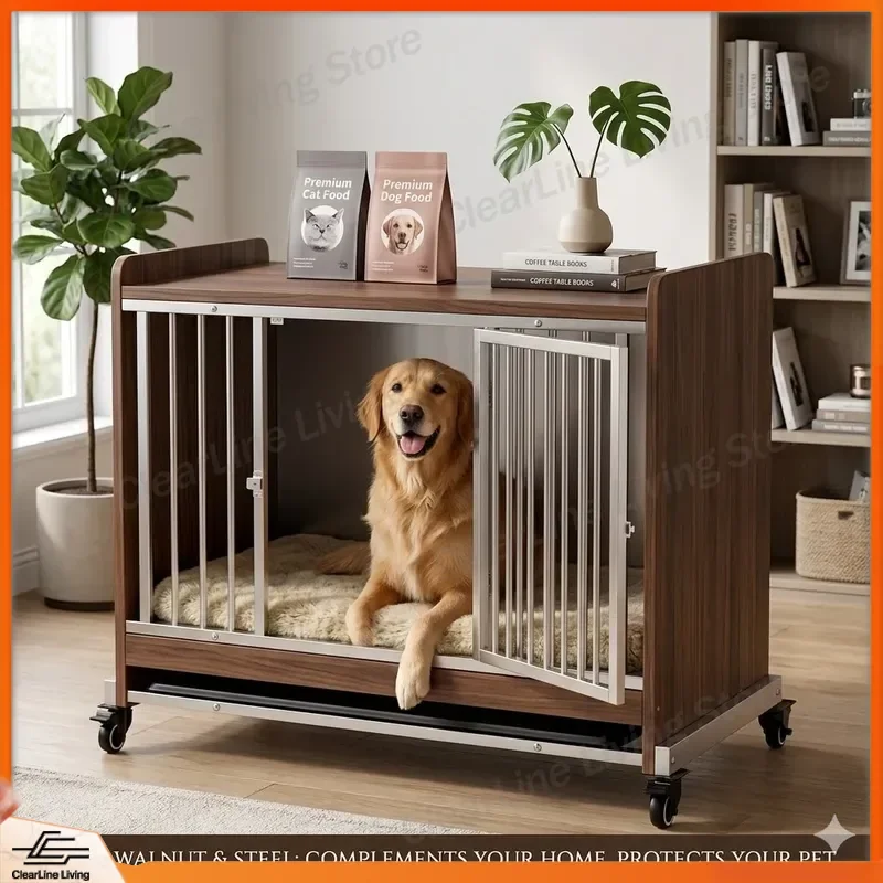 Caseta de madera para perros, jaula para perros grandes, medianos y pequeños, para interior y exterior, con bandeja sanitaria