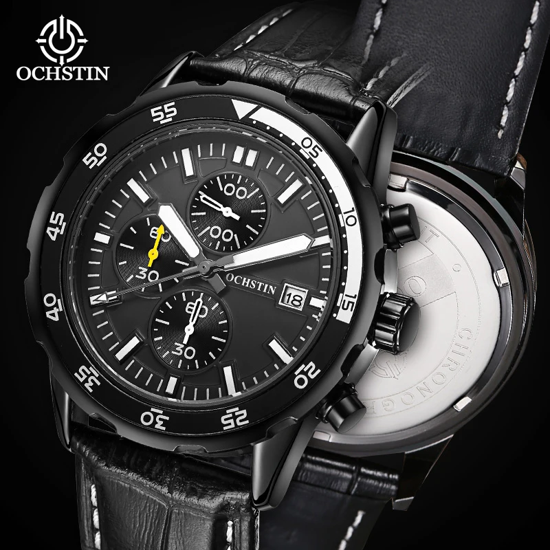 

OCHSTIN мужские водонепроницаемые часы с кожаным ремешком, Лидер продаж, кварцевые часы, деловые роскошные мужские модные часы пилота серии