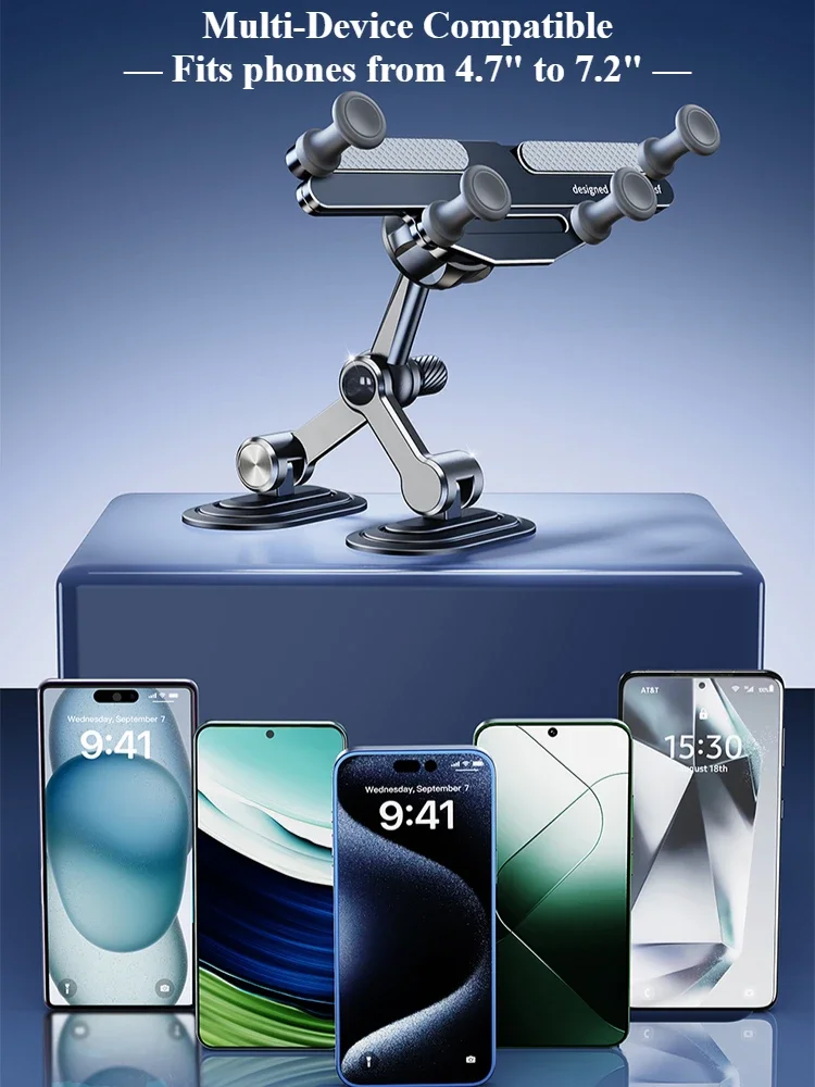 Eary Car Phone Holder Stand Mount For Dashboard Arch Bridge Stable Base Multi-Angle Adjustable Dual-Pivot Gravity Clip Bracket