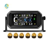 A11F-Car RV Truck TPMS 6 Wheels Sensor Solar Tire Pressure Monitoring System Temperature Clock Air Pressure Display Alarm