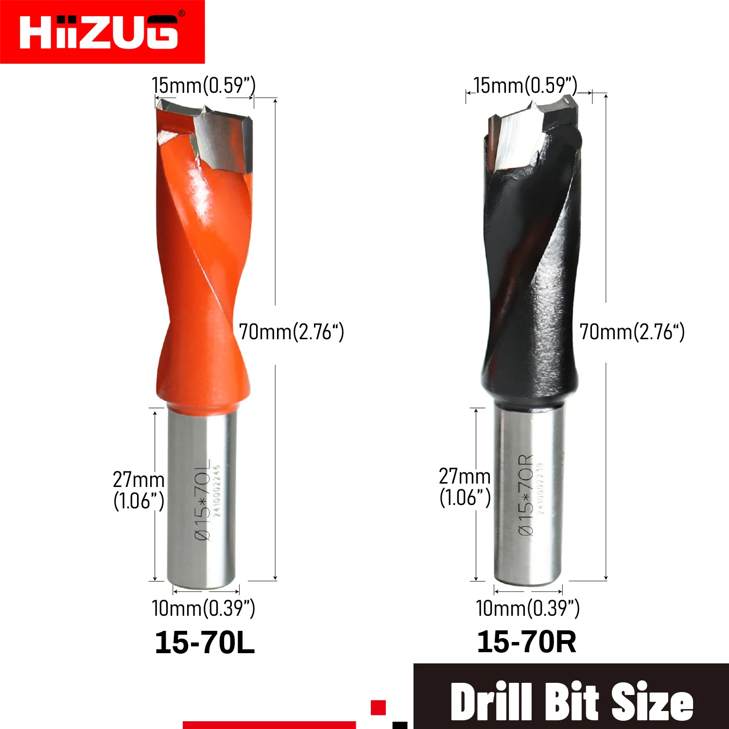 15x70mm TCT Drill Bit 10mm Shank, Woodworking Drill Bits Right or Left for Wood Drilling 1Pcs