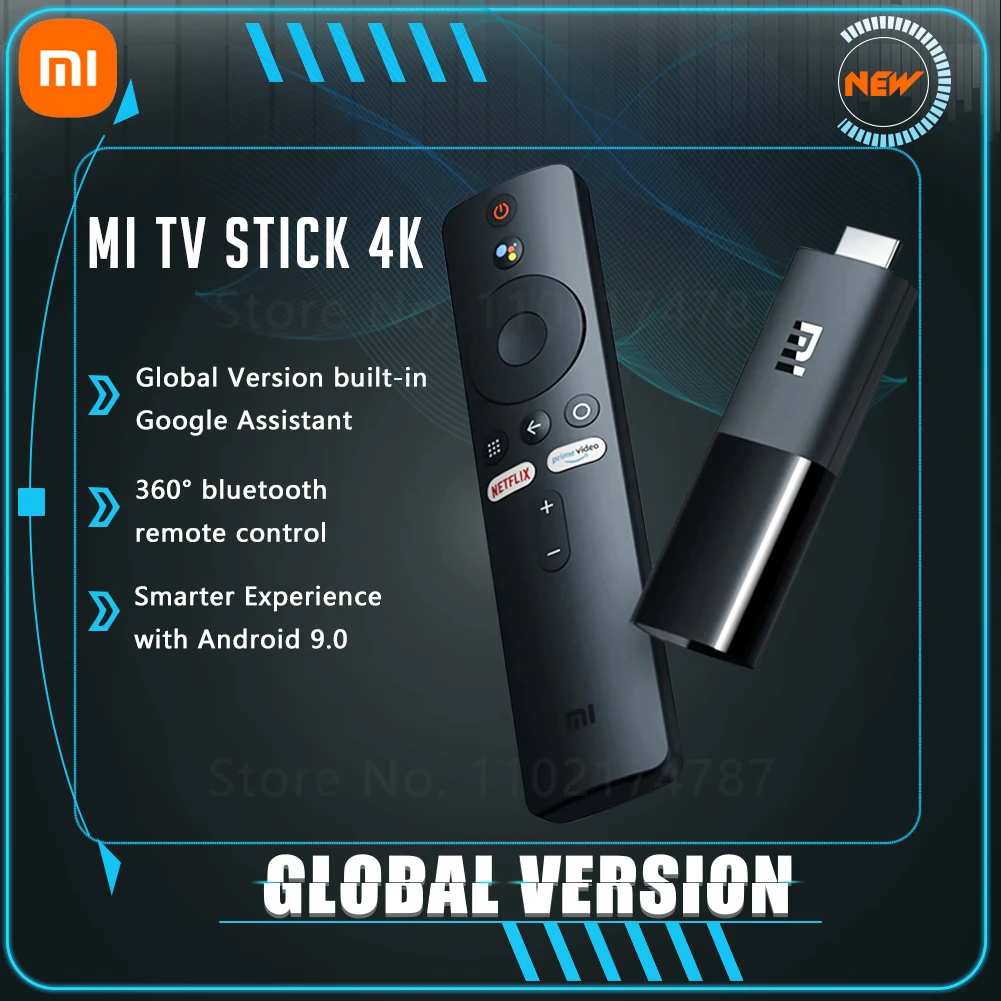 Xiaomi Mi TV Stick 4K Global Version Android TV 11 9.0 HDR Quad-core 2GB 8GB Bluetooth 5.2 Wifi Dongle Google Assistant TV BOX