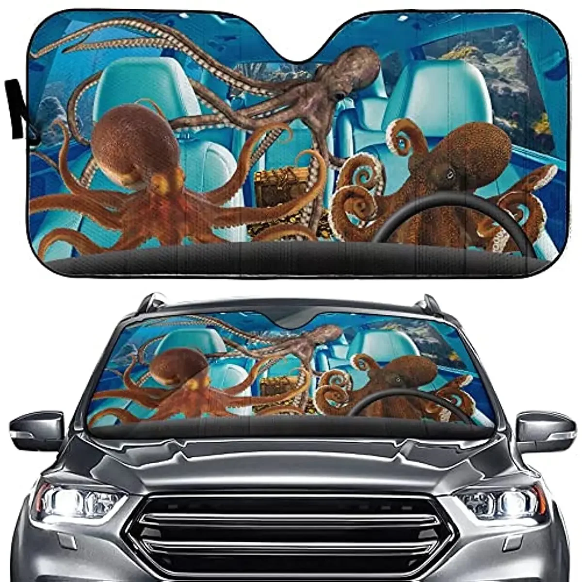 Octopus of The Sea Interior Decoration Car Front Window Sunshade Treasure Chest Car Windshield Sun Shade Glass Sun Shield Cover