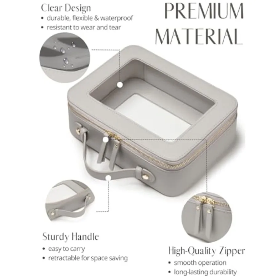 Clear Makeup Bag Toiletry Case Travel Transparent Cosmetic Bag with Zipper, Portable Make Up Organizer Traveling Compact Car Ba
