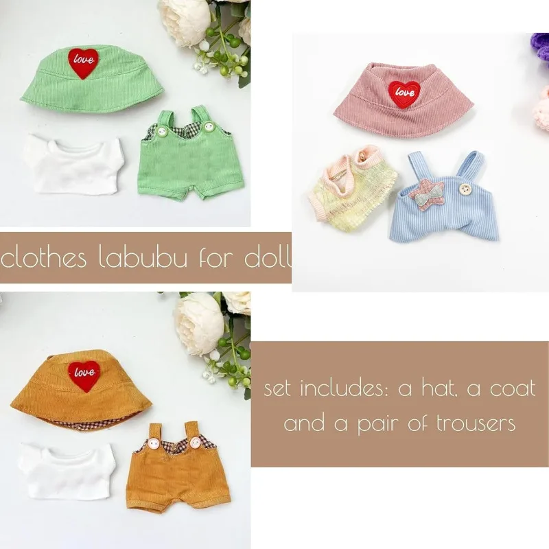 Ropa Labubu para muñeca, conjunto de ropa para accesorios Labubu, ropa para sentarse Labubu hecha de tela mezclada de algodón (sin muñeca)