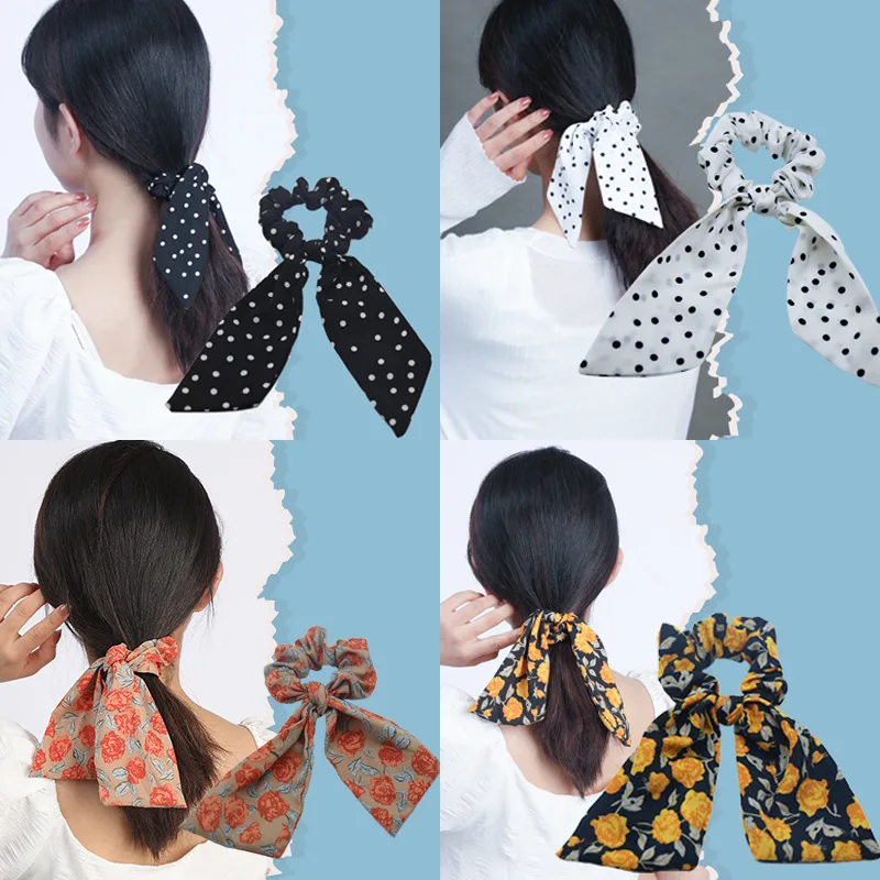 Hot Vrouwen Rose Dot Print Hoofdbanden Lint Knoop Elastische Haarbanden Paardenstaart Bandands Bloemen Meisjes Haarbanden Accessoires