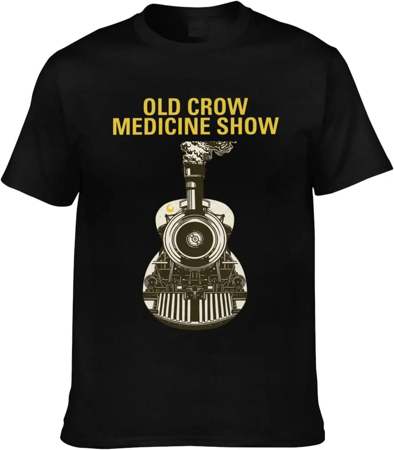 Old Crow Band Medicine Show Shirt Men's Double-Sided Pattern Printed T-Shirt, Crew Neck Short Sleeved Top Black