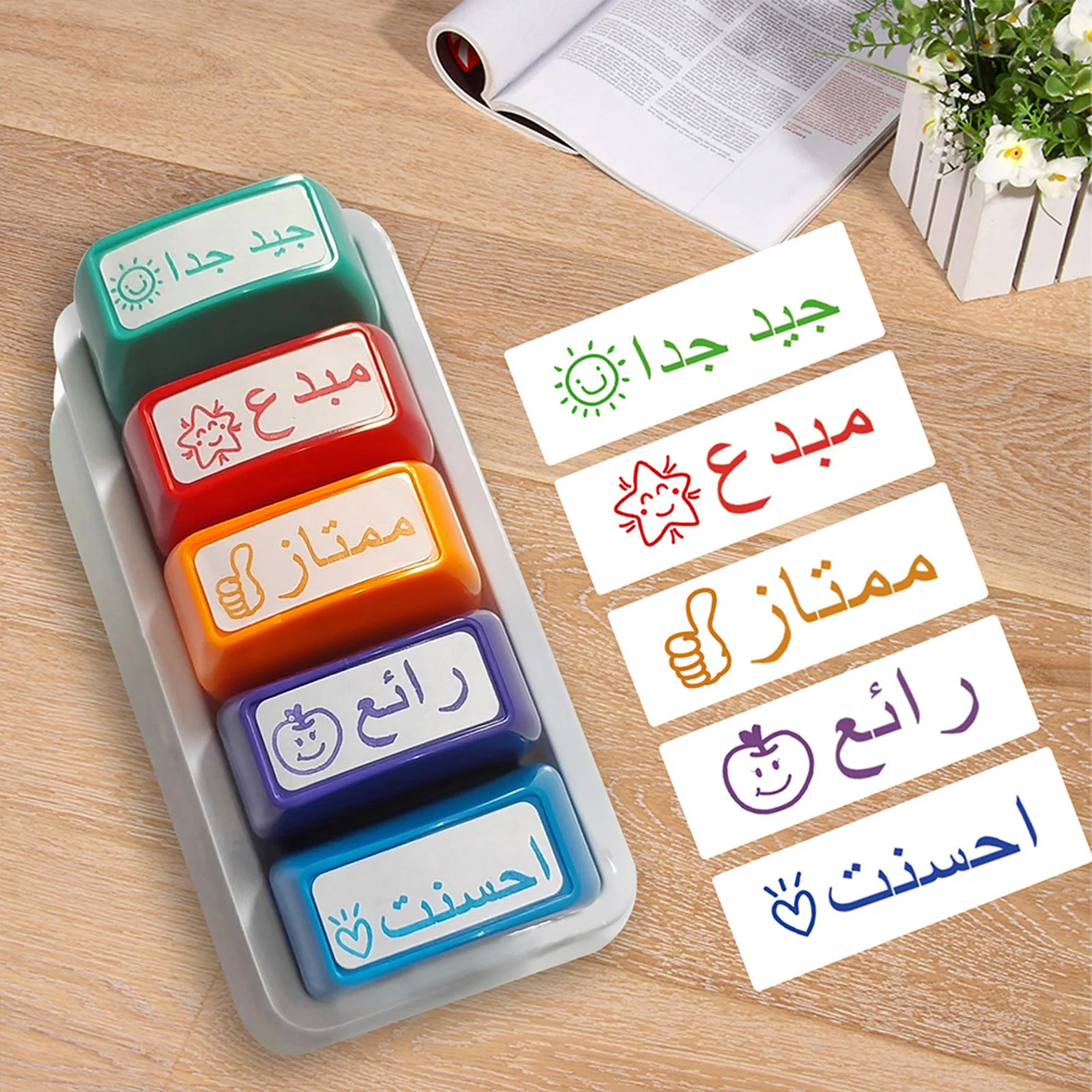 5pcs Teacher Assessment Stamps Multicolor Kit for Homework Tests and Papers with Encouraging Feedback and Motivational Marks view 3
