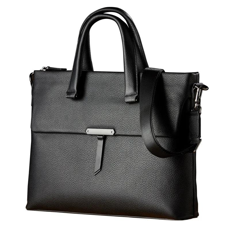 2025 New Genuine Leather Men's Handbag Business Casual Briefcase Horizontal 14 Inch Laptop Bag Shoulder Messenger Bags Fashion
