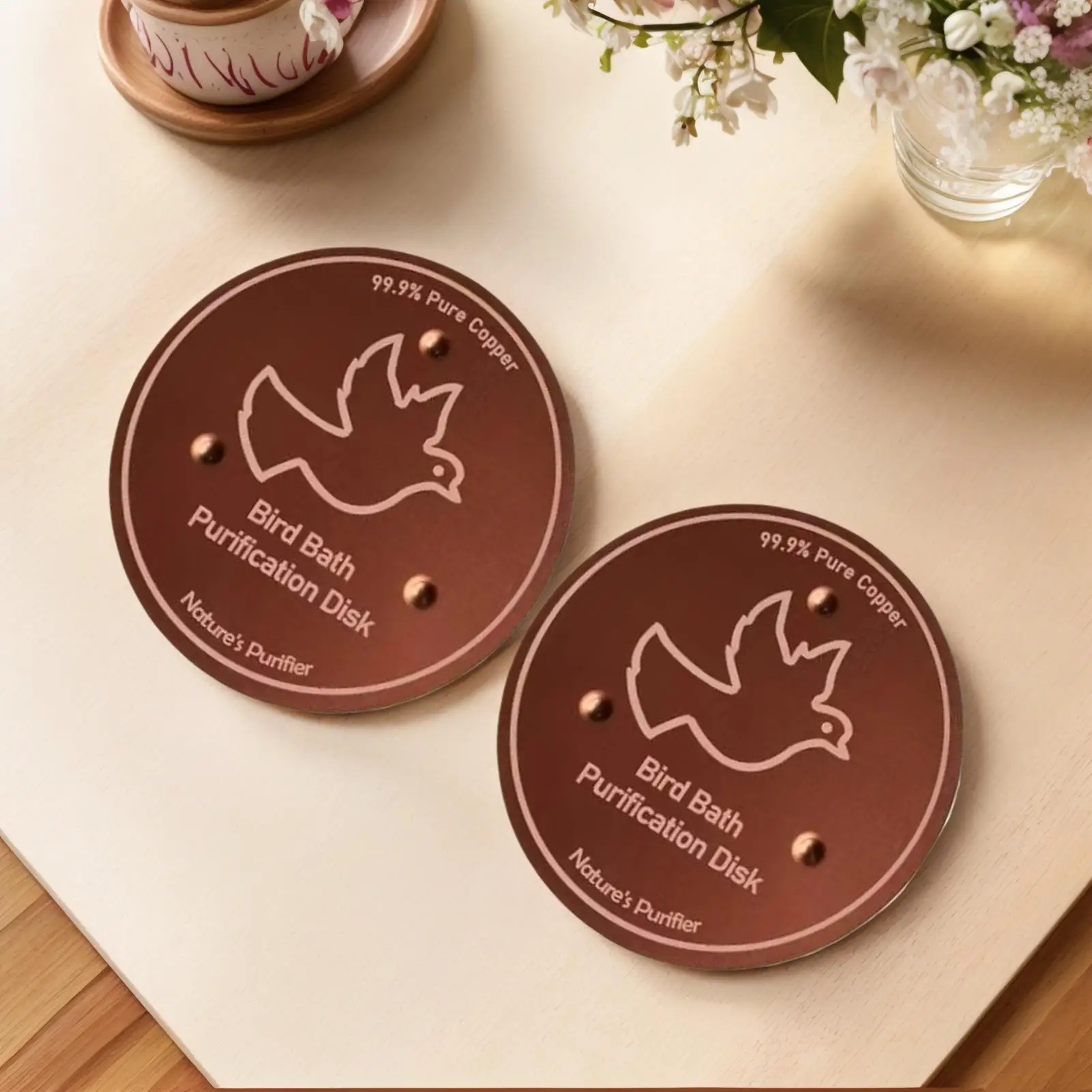 Discos de baño de cobre para pájaros, purificador de agua con soporte de Triple punto para fuente de jardín, accesorio de baño de colibrí para todas las estaciones, 2 uds.