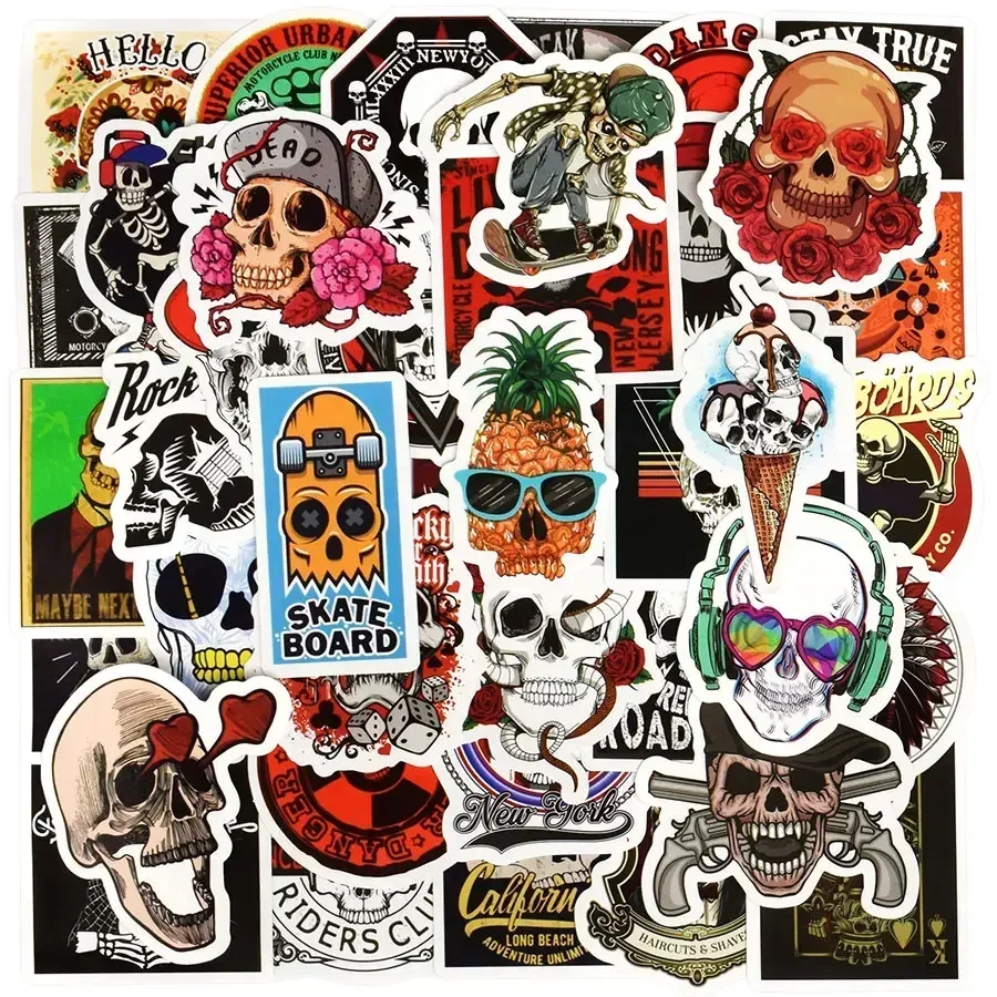 50 قطعة الهيكل العظمي ملصق رائع الكتابة على الجدران الشرير شبح الجمجمة روك ملصقات الكمبيوتر ملصقات مصورة مقاومة للماء لتقوم بها بنفسك لوح التزلج الغيتار سيارة #2