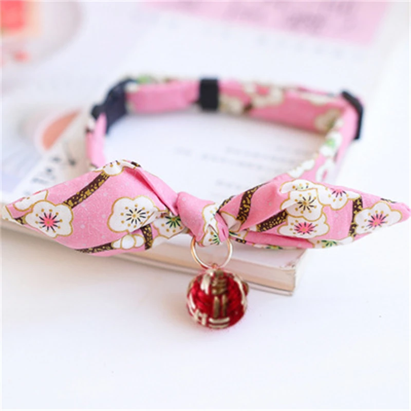 Cute Japanese Print Pet Dog Collars Bunny Ears Shaped Necklace for Cats Spring Decorate Puppy Supplies Neck Wear Cat Accessories