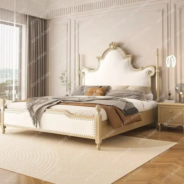 GH  light luxury solid wood bed master room double bed  modern simple cream wind princess bed