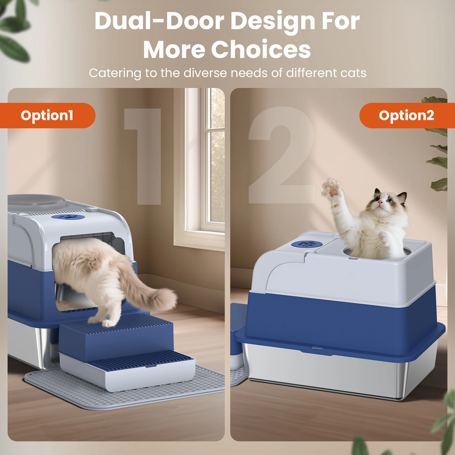 صندوق نفايات القطط من الفولاذ المقاوم للصدأ، غير لاصق للتحكم في الرائحة، سهل التنظيف مع غطاء ومغرفة مقاومة للصدأ، مرحاض متين من الفولاذ المقاوم للصدأ للحيوانات الأليفة