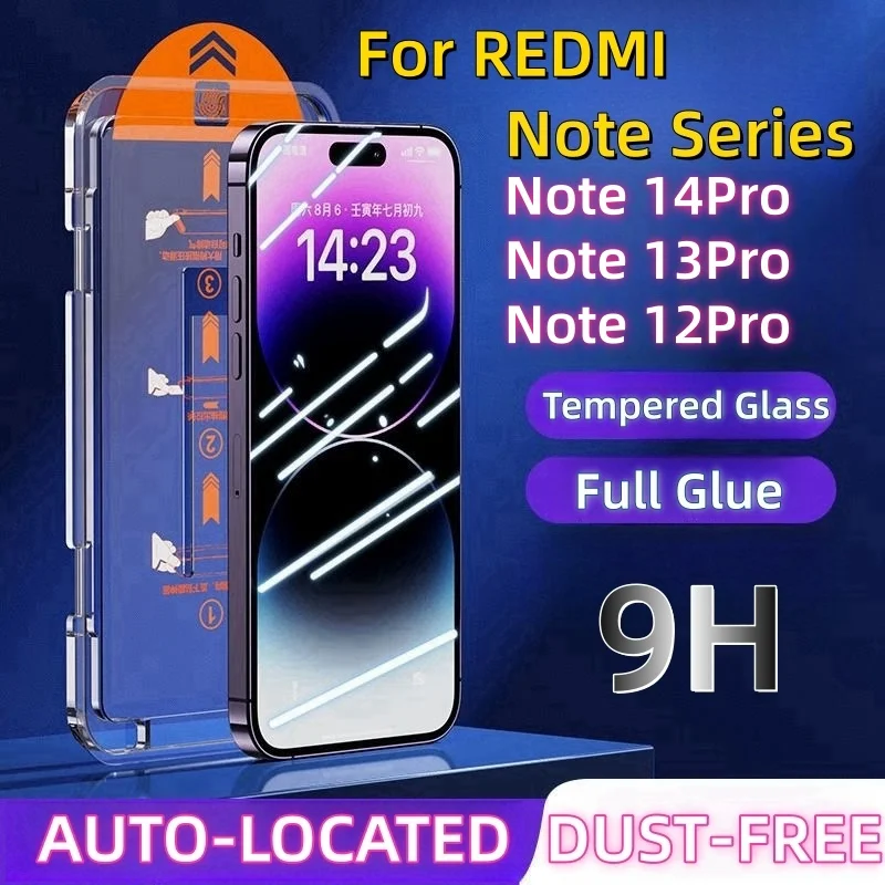 FOR Redmi Note 15 14 13 12 Pro Turbo 11t 11 10 9 8 Plus 4G 5G Tempered Glass Screen Protector Easy Install Auto-Dust Removal Kit