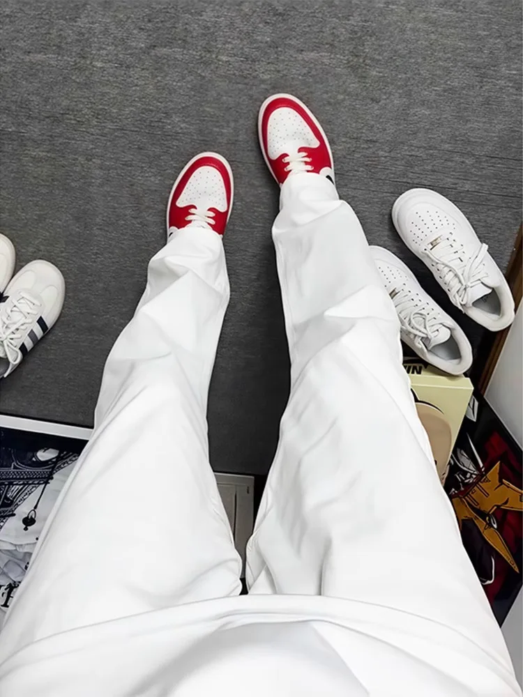 Calças Jeans Slim Fit Brancas para Homens, Verão, Finas, de Perna Reta, Casuais, Micro Flare, Respirável e Confortável