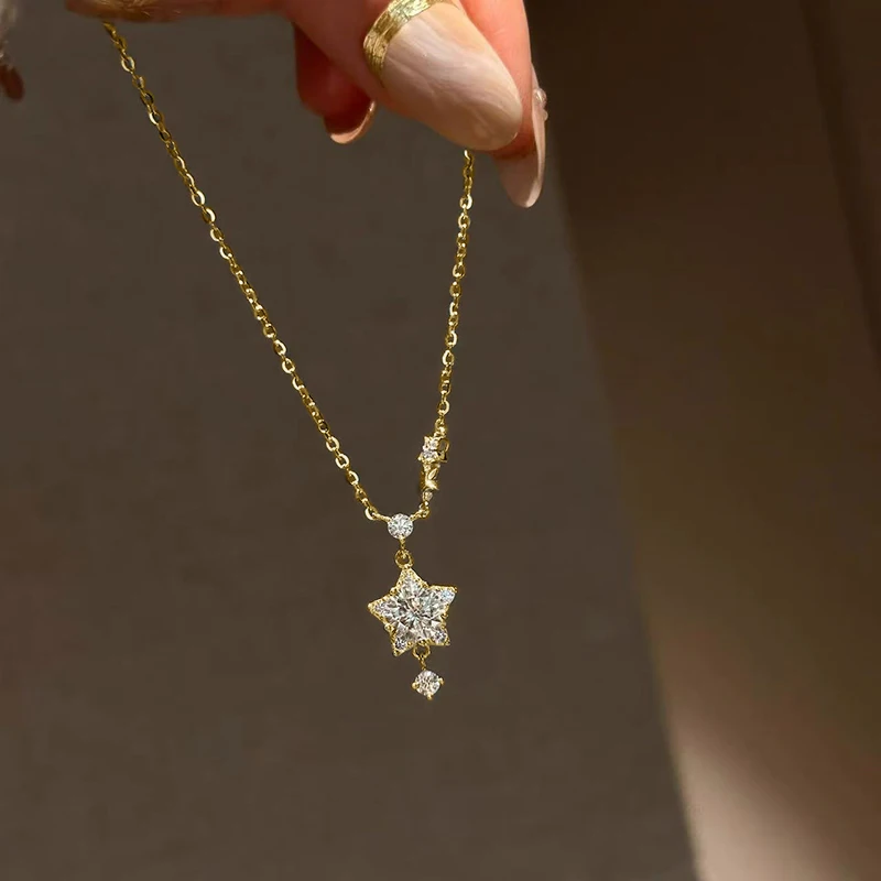 Rrjzz 6,5 mm 1,0 ct runde D-Farbe Moissanit-Anhänger-Halskette für Damen, luxuriöser, funkelnder, verträumter Stern-Sonnen-Glanz-Halskettenschmuck – Detail 8