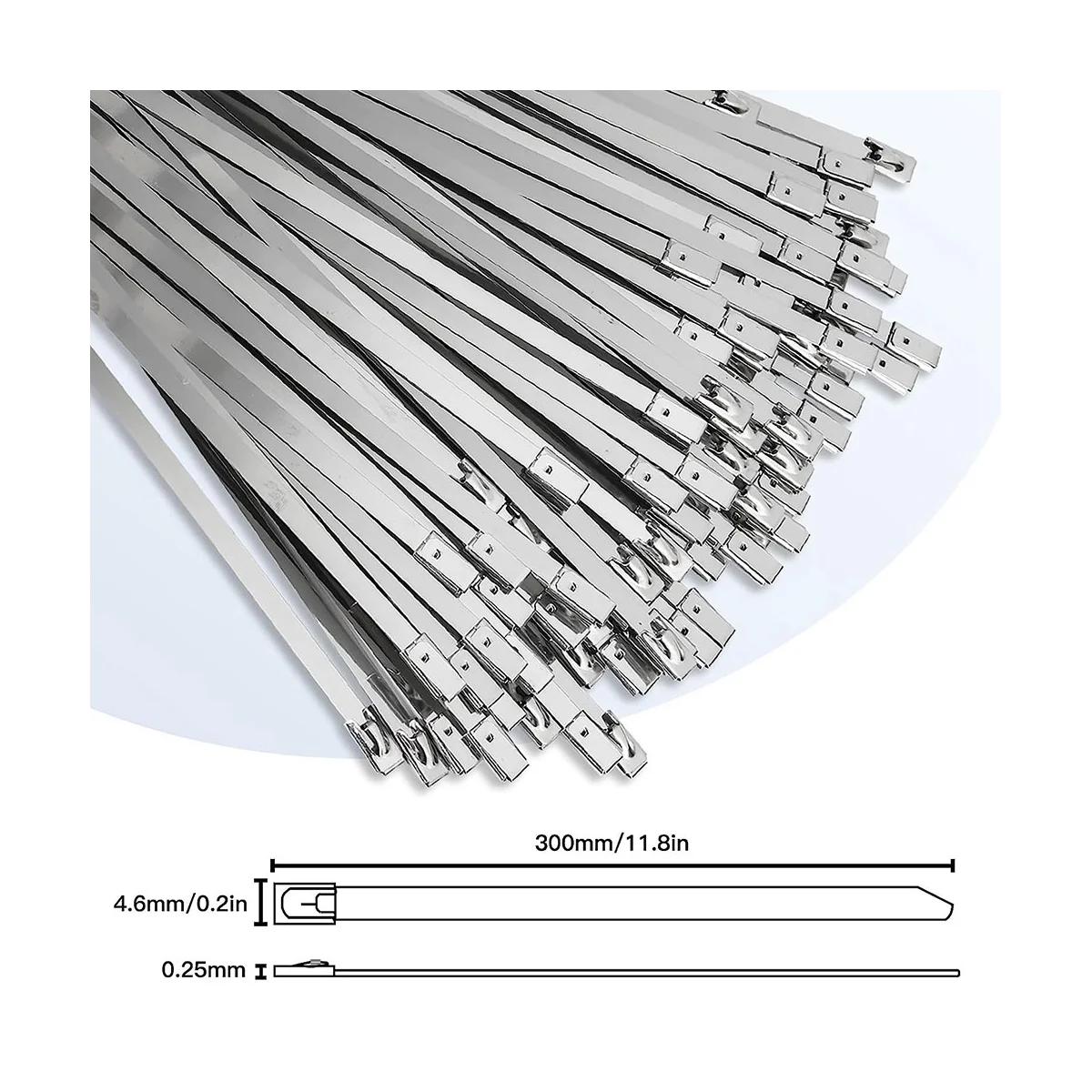 Metal Zip Ties Heavy Duty Self-Locking Stainless Steel Cable Ties for Machinery, Vehicles, and More (11.8 inch, 100pcs)