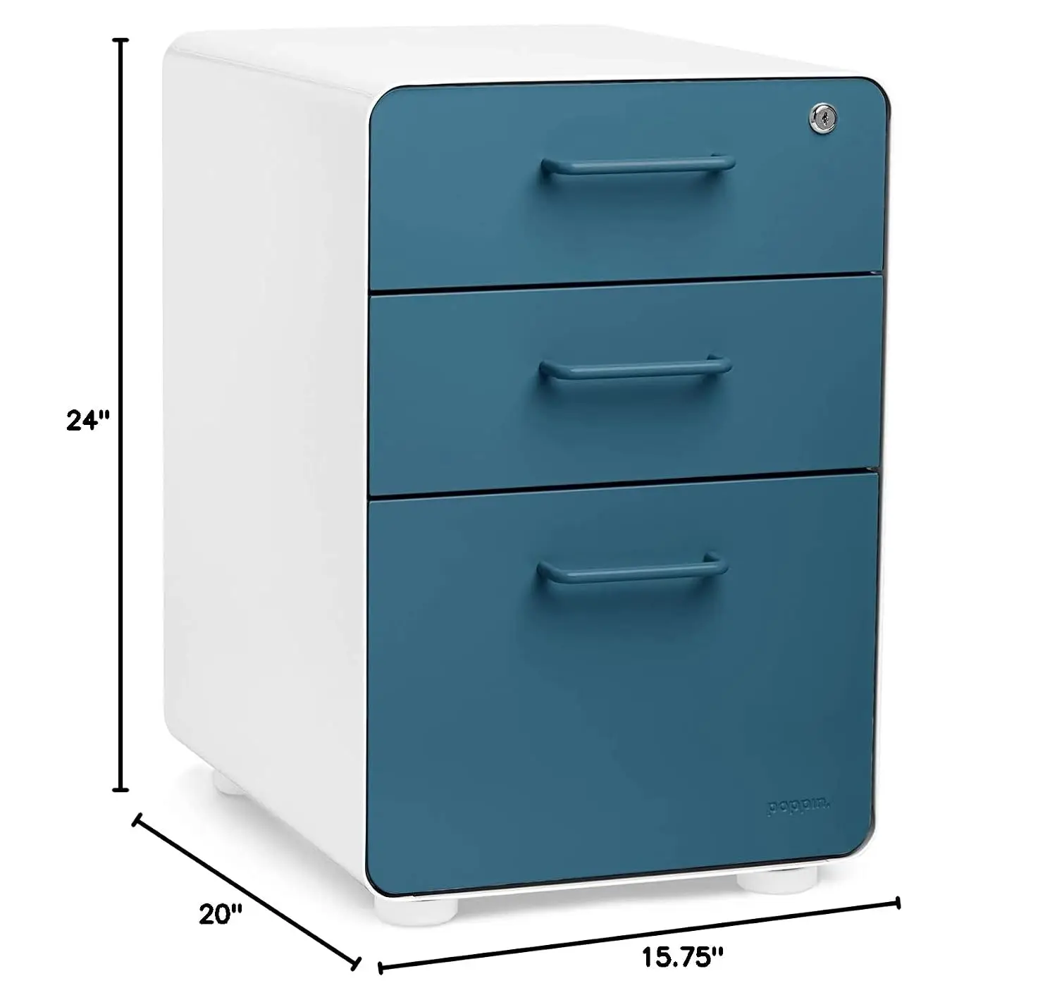3-Drawer File Cabinet, 2 Utility & 1 Hanging Drawer, Powder-Coated Steel, 2 Keys, Office Storage, White & Slate Blue, Customized