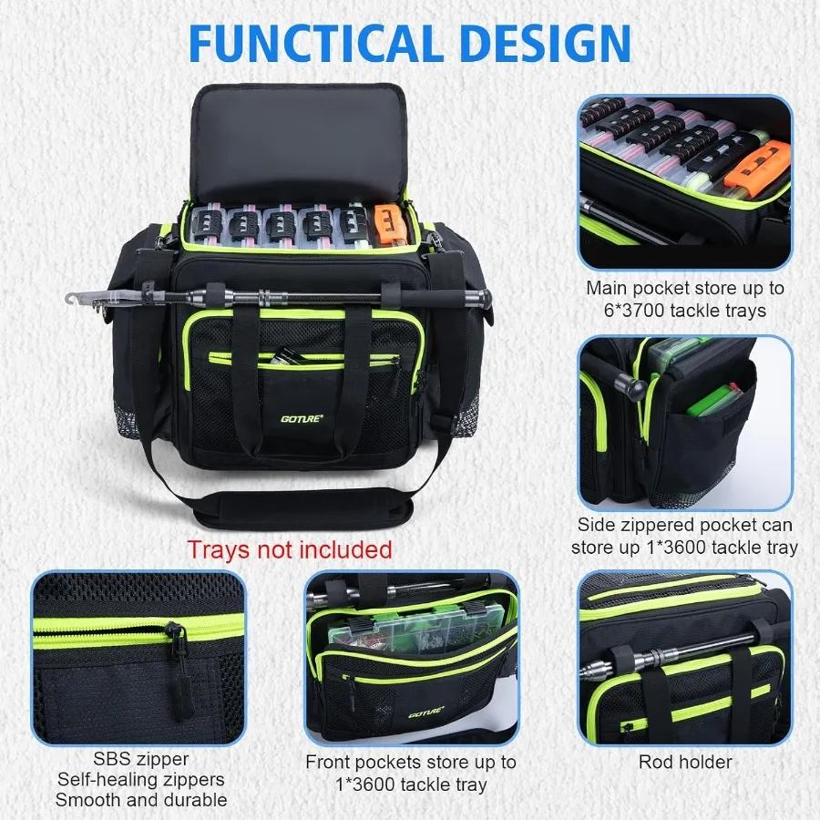 Goture حقيبة معالجة كبيرة 600D مقاومة للماء في المياه المالحة حقيبة معدات صيد الأسماك مع IPX5 إيفا أسفل SBS سحابات مخزن ما يصل إلى 6 قطعة 3700 #3