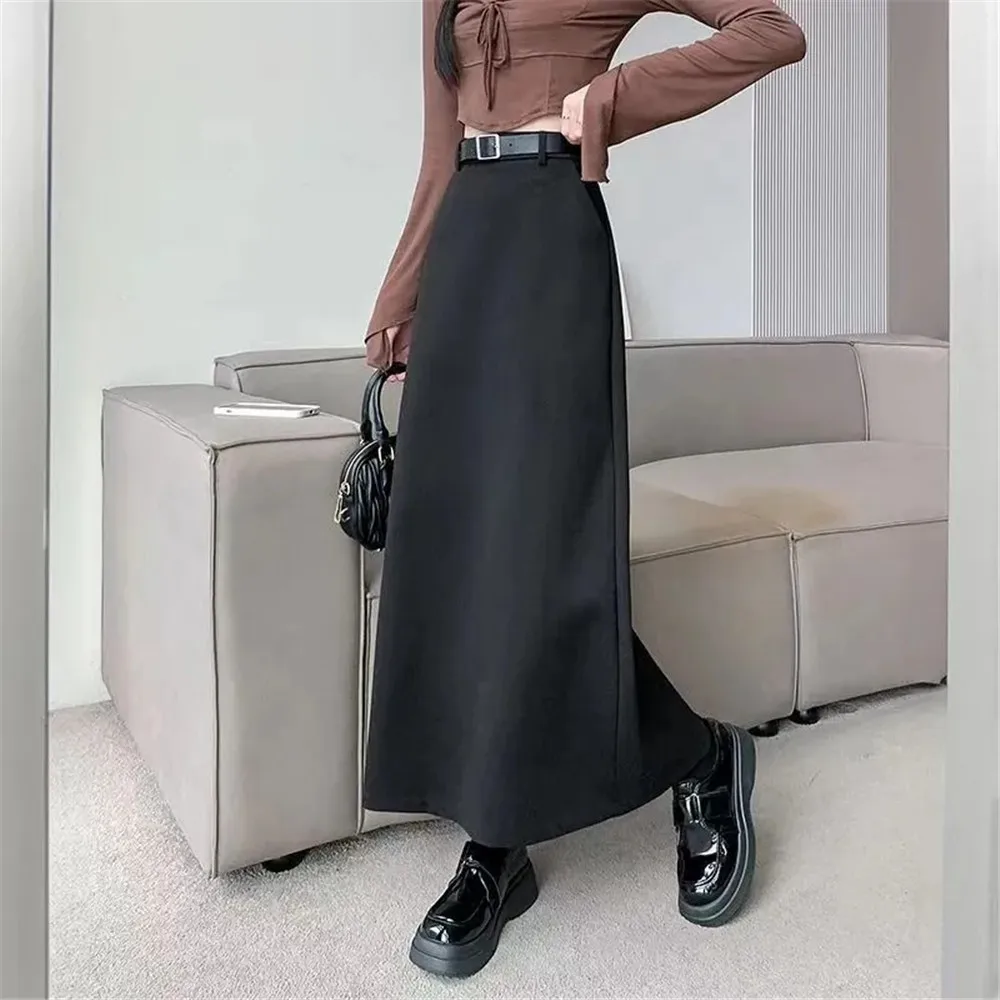 Vintage Woolen One-Step Hip Skirt Women Autumn Winter Versatile High Waist Slit Suit Skirt Korean Slimming A Word Long Skirts