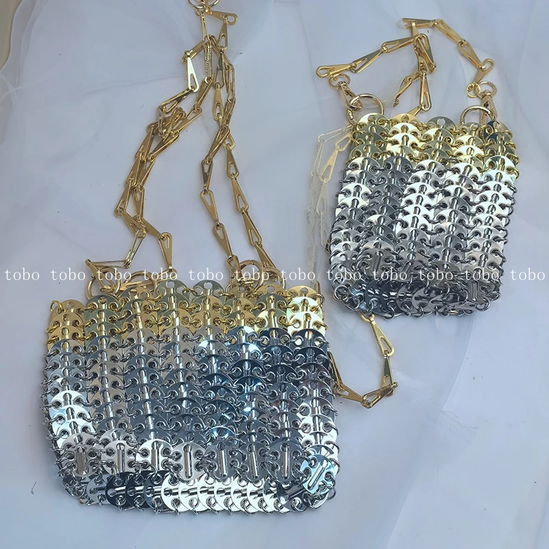 Imagem -02 - Retro Metal Mini Bolsa para Mulheres Sliver e Golden Balanças de Peixe Quadrado Praia Bolsa Cosmética Cool Girl Designer Luxo