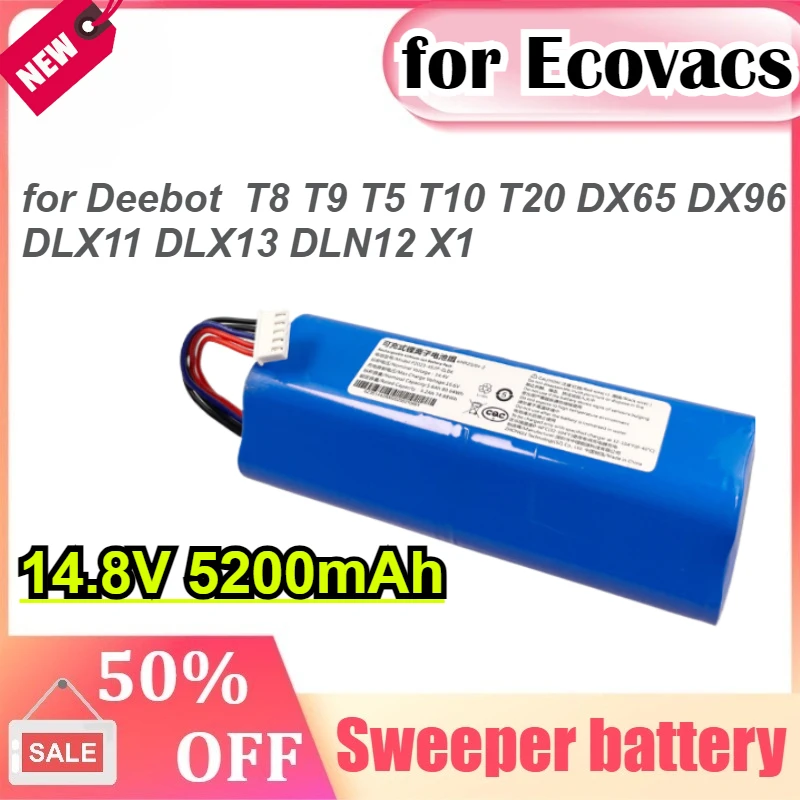 

14.8V 5200mAh Battery for Ecovacs Deebot T8 T9 T5 T10 T20 DX65 DX96 DLX11 DLX13 DLN12 X1 X1omni X1turbo Sweeping Robot Battery