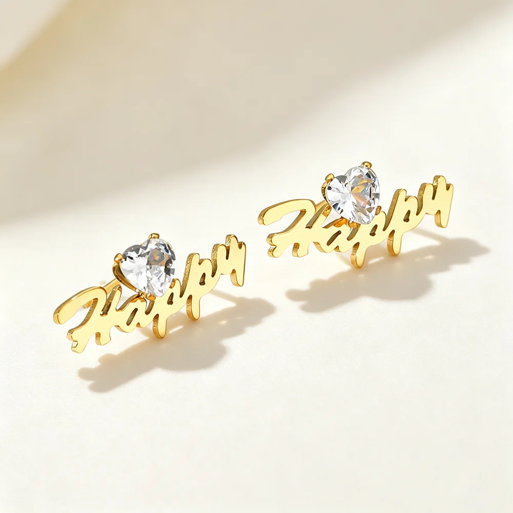Personalized Custom Name for Women Stainless Steel Letter Heart White Zircon For Women Fashion Party Stud Earring Jewelry Gift