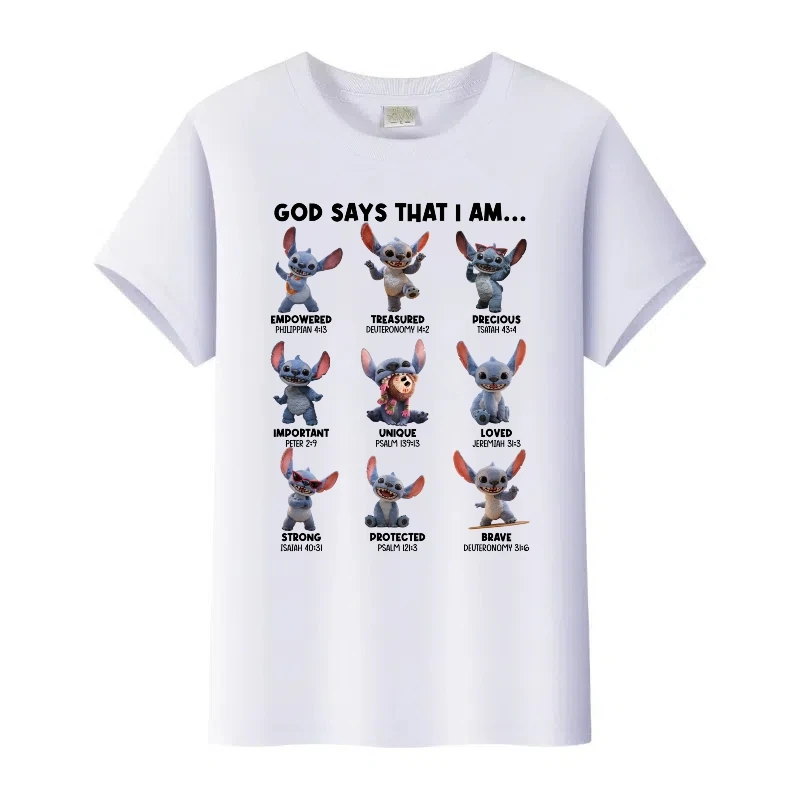 

Fashion Family White T-Shirt Disney Cartoon Stitch Print Top Woman Clothes Streetwear Tshirt Men Blouse 90S children's Tees Gift