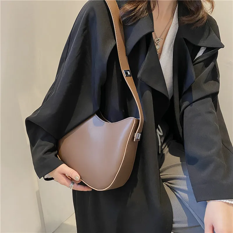 Yogodlns Half-Moon Shoulder Underarm Bag PU Leather Armpit Bag Retro Crossbody Bag Designer Ladies Portable Handbag Totes Purse