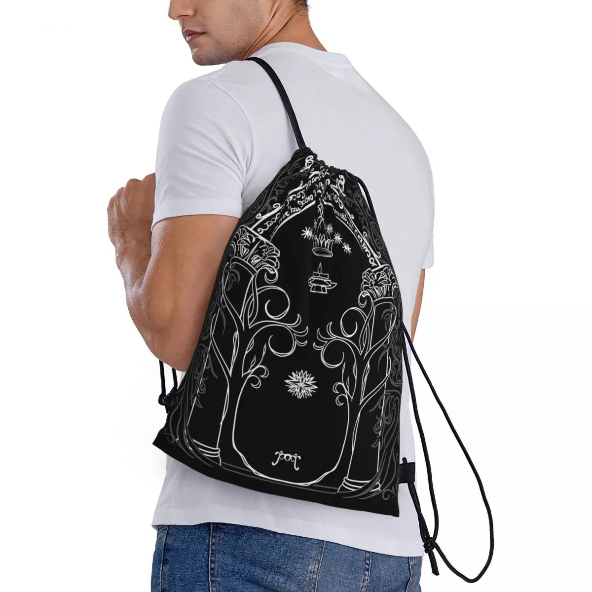 

Mountain Door In The Style Of J.R.R.Tolkien Backpacks Portable Drawstring Bags Sports Bag Book Bags for Travel Students
