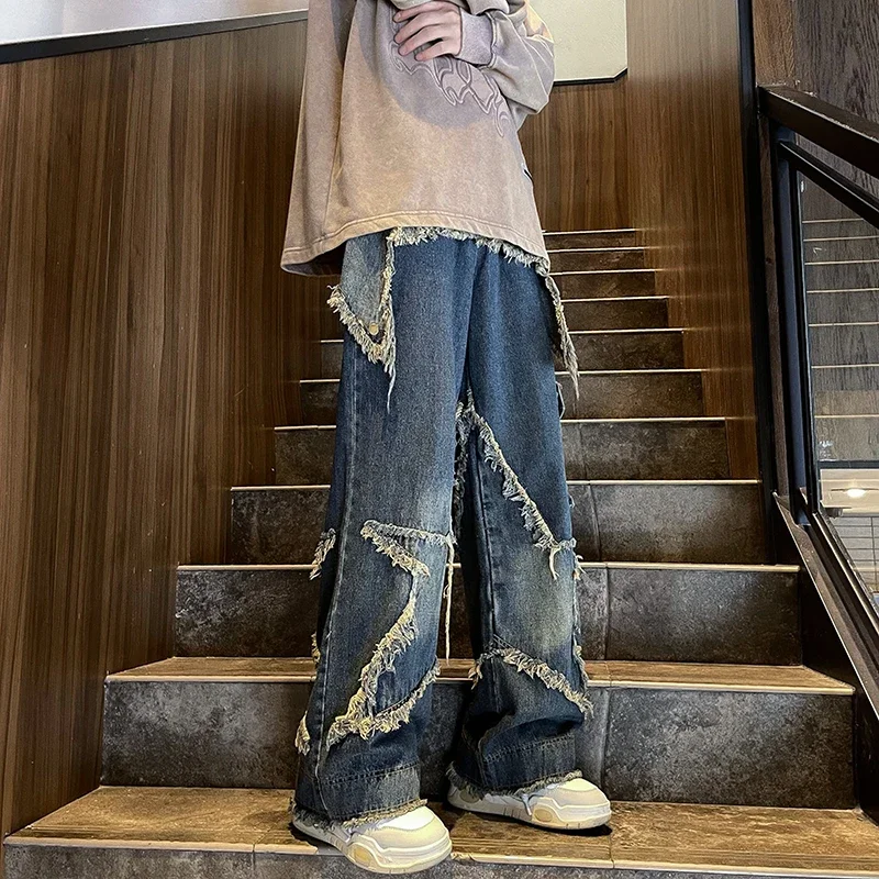 Niebieskie jeansy damskie z wysokim stanem Vintage Straight Baggy Denim Pants Streetwear American Design Sense Fashion Wide Leg Denim Trouser