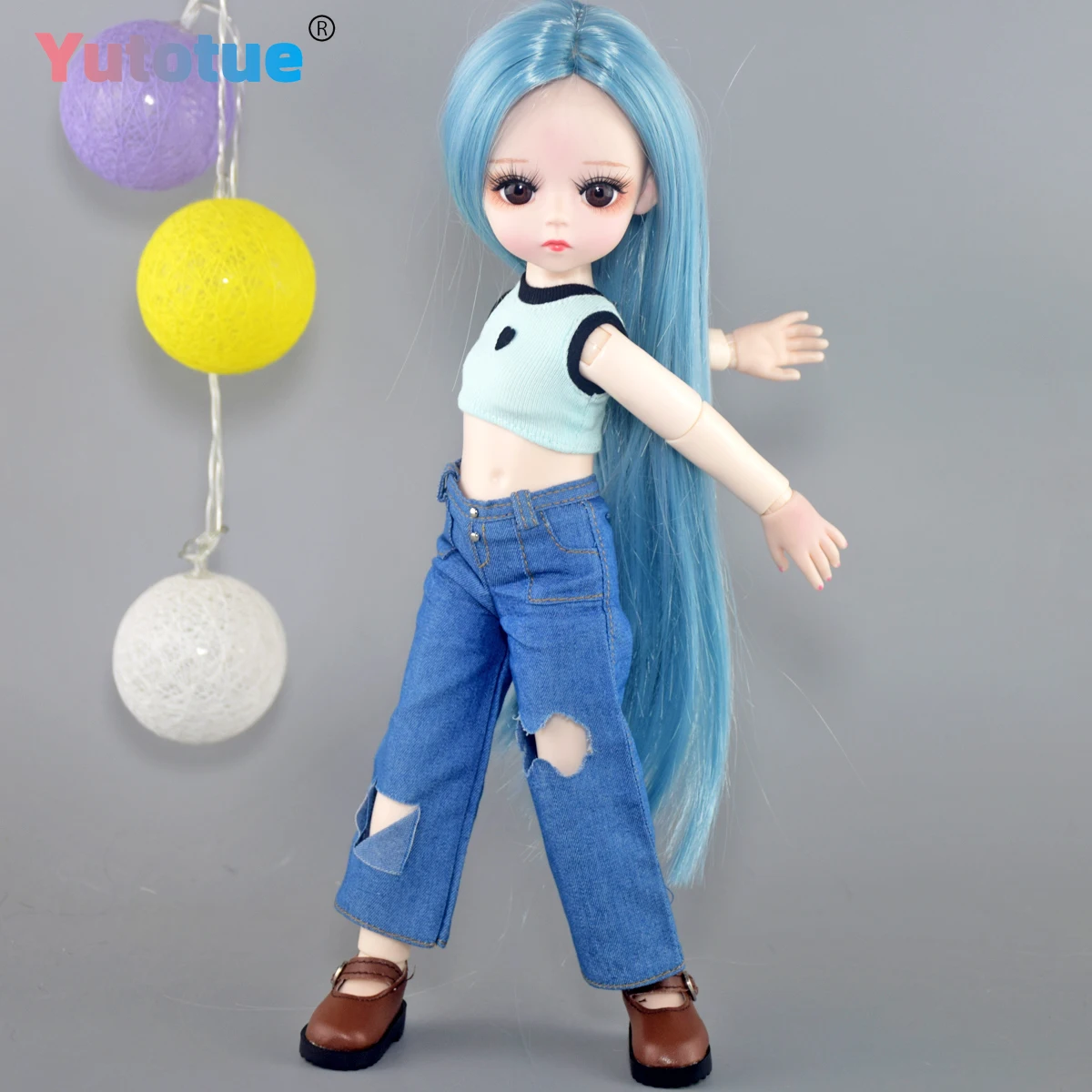 YUTOTUE 30cm Height Girl Doll with Long Straight Hair Wig Fashion Clothes Set BJD Toy Kids Gift