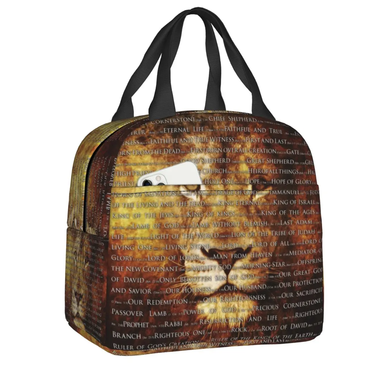 

The Names Of God Jesus Lion Lunch Bag Christian Catholic Warm Cooler Insulated Thermal Lunch Box for Kid School Food Picnic Bags