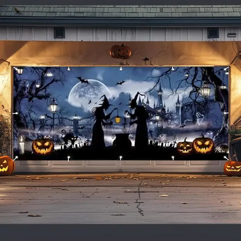 Halloween Witch Banner Gothic Backdrop For Garage Pumpkin Wall Decor With Rope Funny Photo Background For Wall Party Stage Home