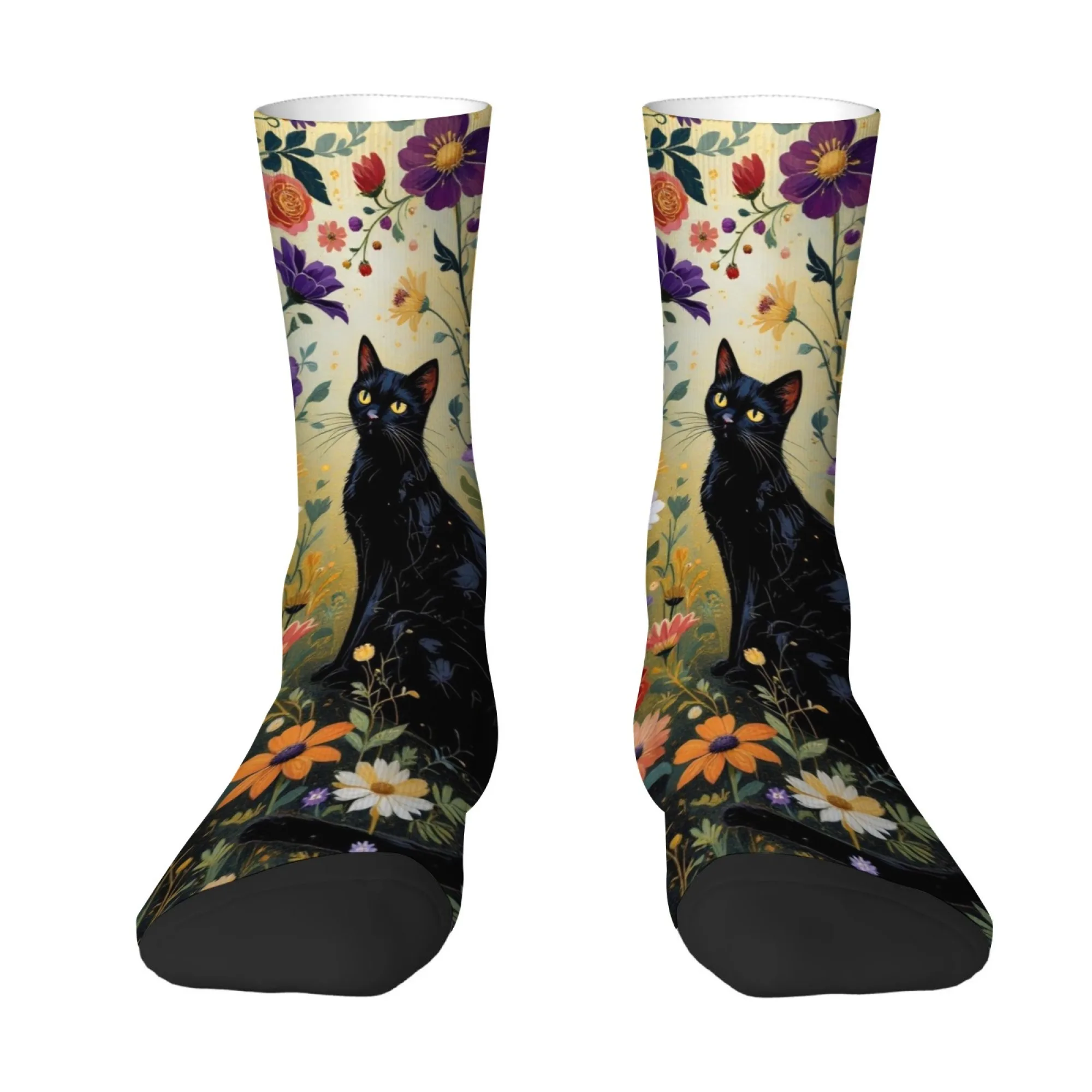 Florale Kunst, schwarze Katze, Herrensocken, Retro-Mode, Outdoor, lässig, Sportsocken, Neuheit, lustig, Hip-Hop, glückliche Socken, verrücktes Party-Geschenk