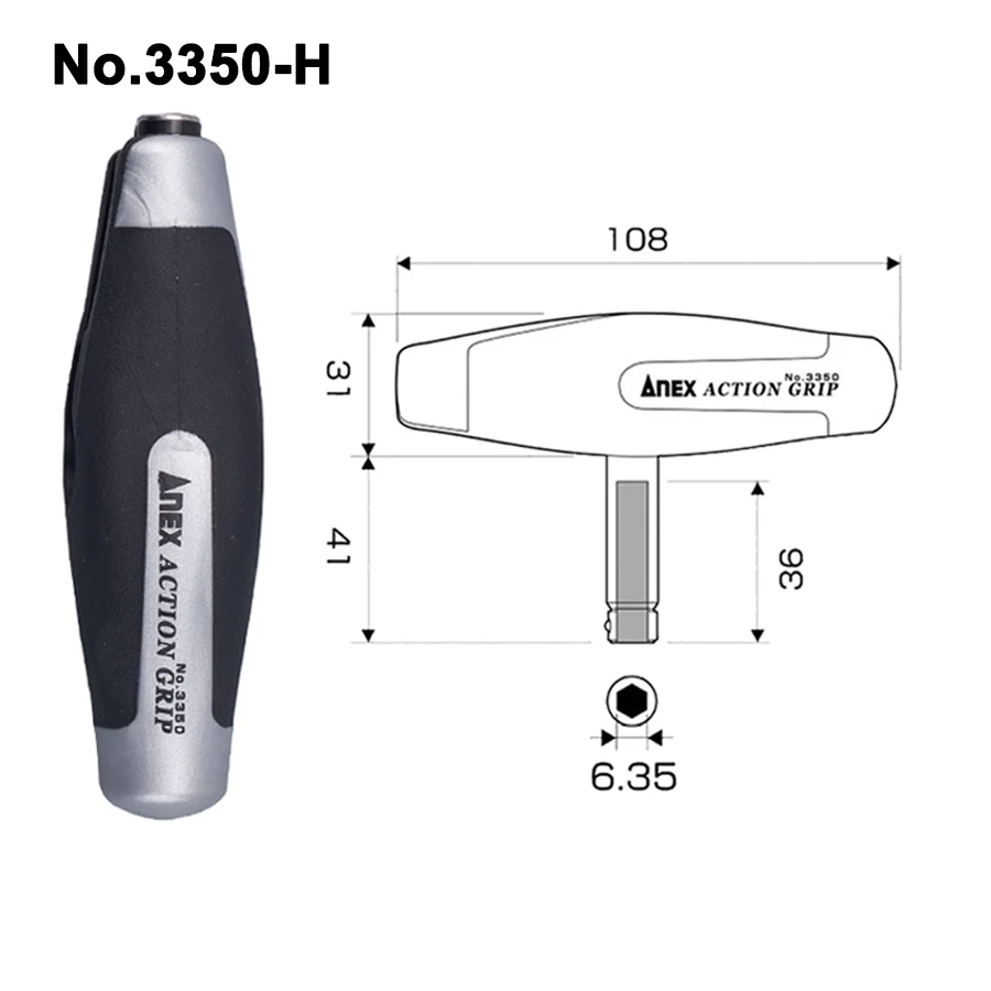 ANEX Screwdriver Handle Action Grip (No Bit) Straight Type/T Type  Replacement Handle No.3350-H