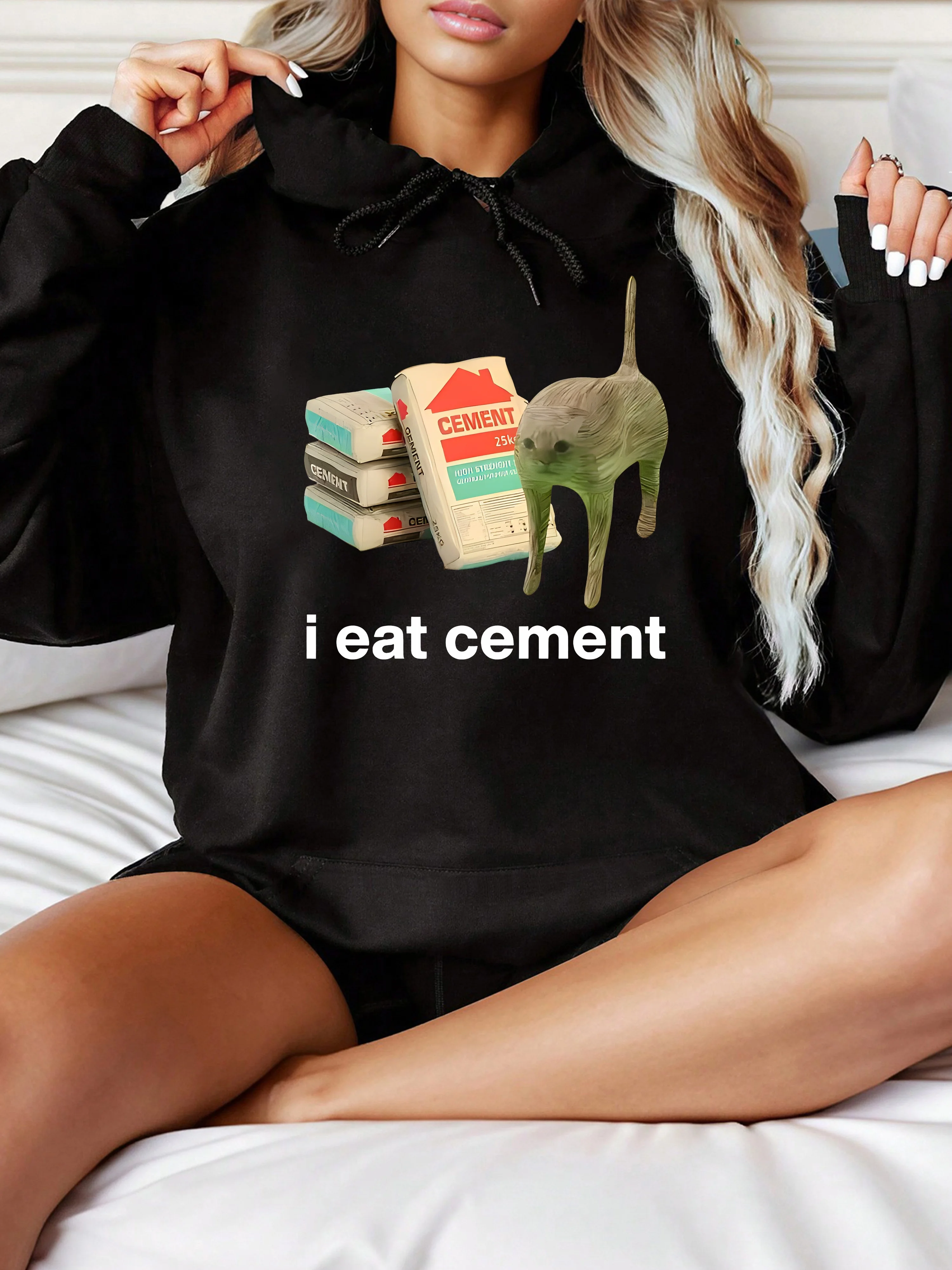 

Eat Cement Graphic Printing Autumn and Winter Pure Cotton Men's and Women's Hoodies Outdoor Street Sports Training Brand Trendy