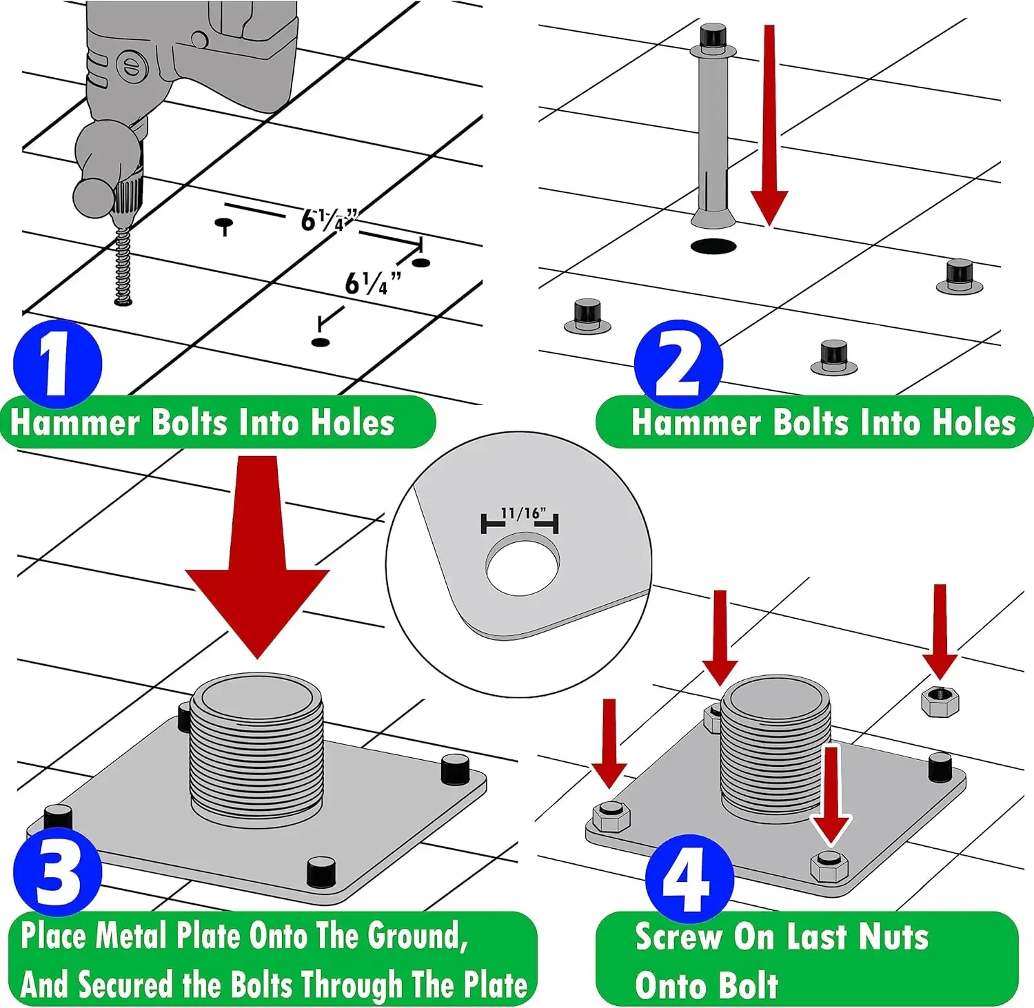 إطار قاعدة معزز، لوحة قاعدة وارتفاع - مشبك تثبيت قابل للتعديل - سهل
