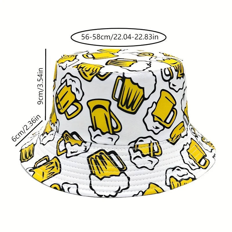 1 casual beer printed fisherman hat, men's and women's vacation fisherman hats, Munich Beer Festival party decoration hat