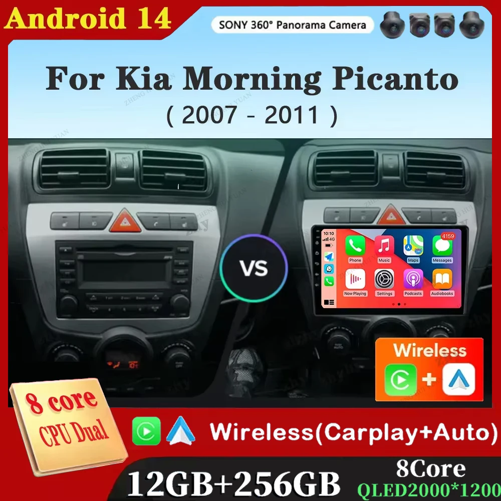 Android 14 Für Kia Morgen Picanto 2007-2011 2K QLED Android Auto Radio Multimedia Video Player