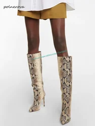 Sexy Snake Skin Knee High Boots Stiletto Pointy Toe Modern Boots Runway Party Shoes for Women 2023, jesienno-zimowa najnowsza moda