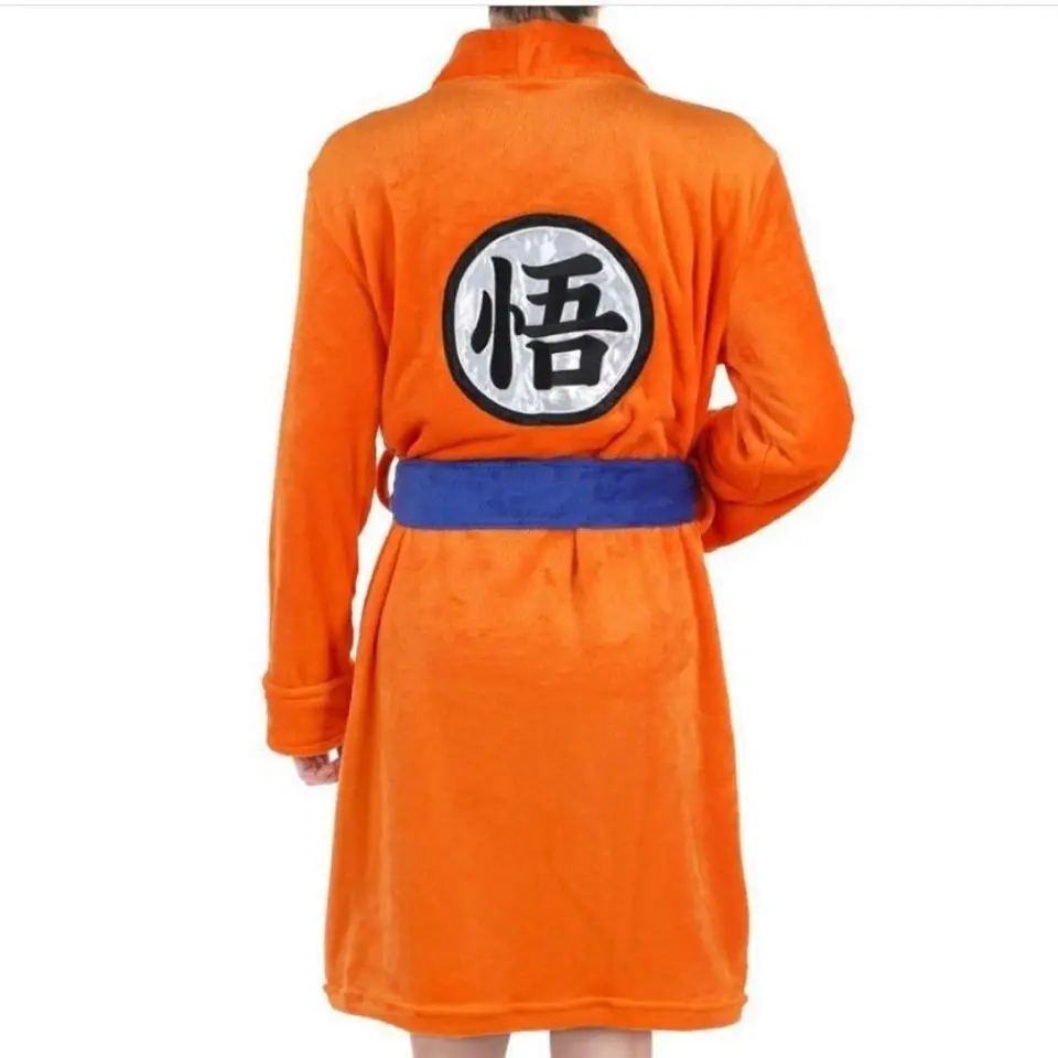 Anime Dragon Ball Son Goku Bath Robe Coral Velvet Warm Bathrobe Embroidered Logo Nightgown Loose Home Dressing Gown Sleep Robe