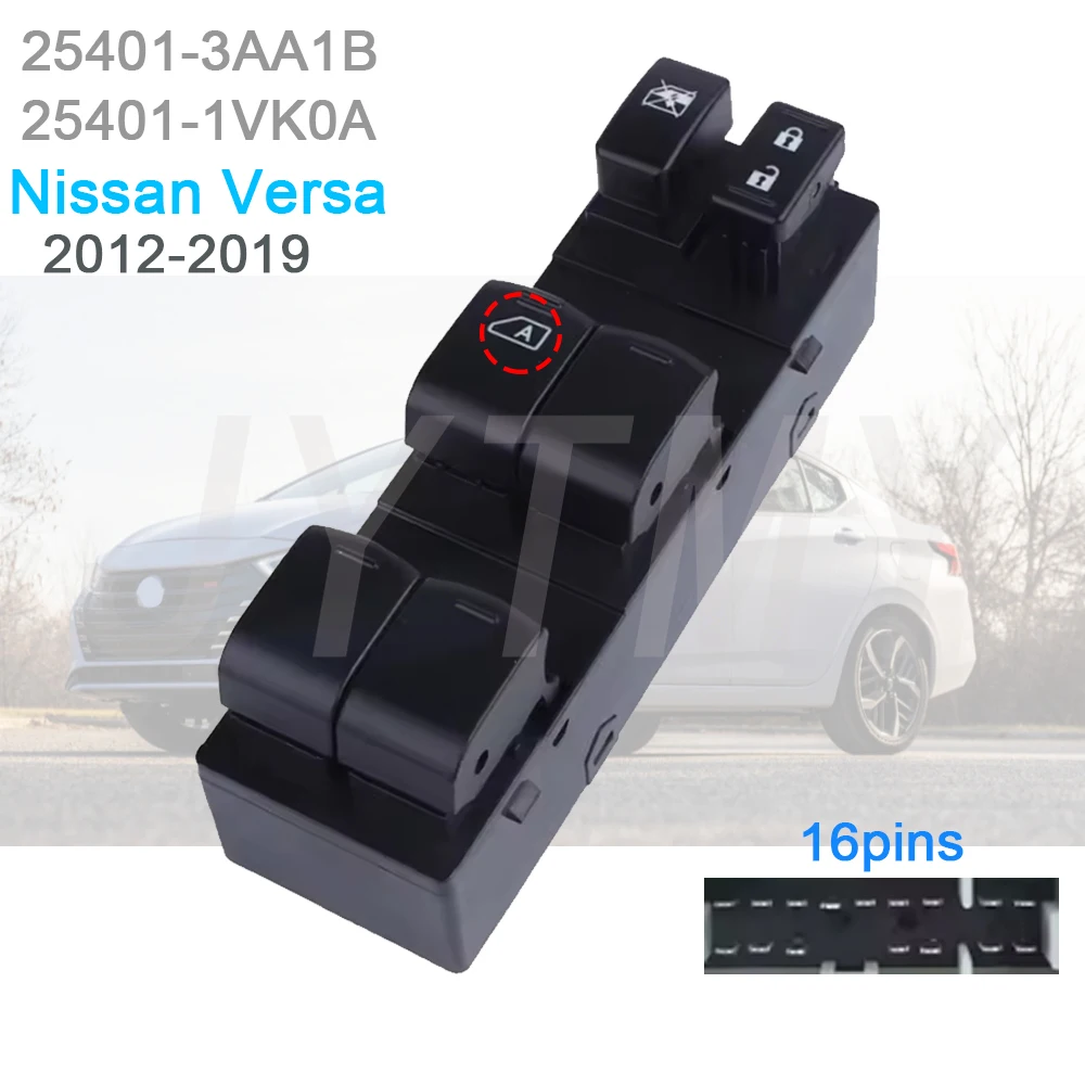 

For Nissan Versa 2012-2019 Front Left Driver Side Electric Power Window Switch Lifter Button Parts 25401-3AA1B 25401-1VK0A