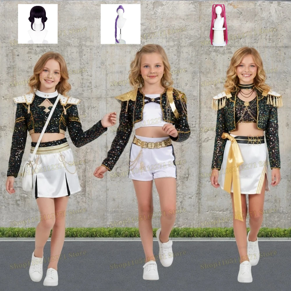 Kids Kpop Demon Hunter Cosplay Costume Rumi Mira Zoey Cosplay Full Suit Women Girls Style Halloween Stage Performance Clothes