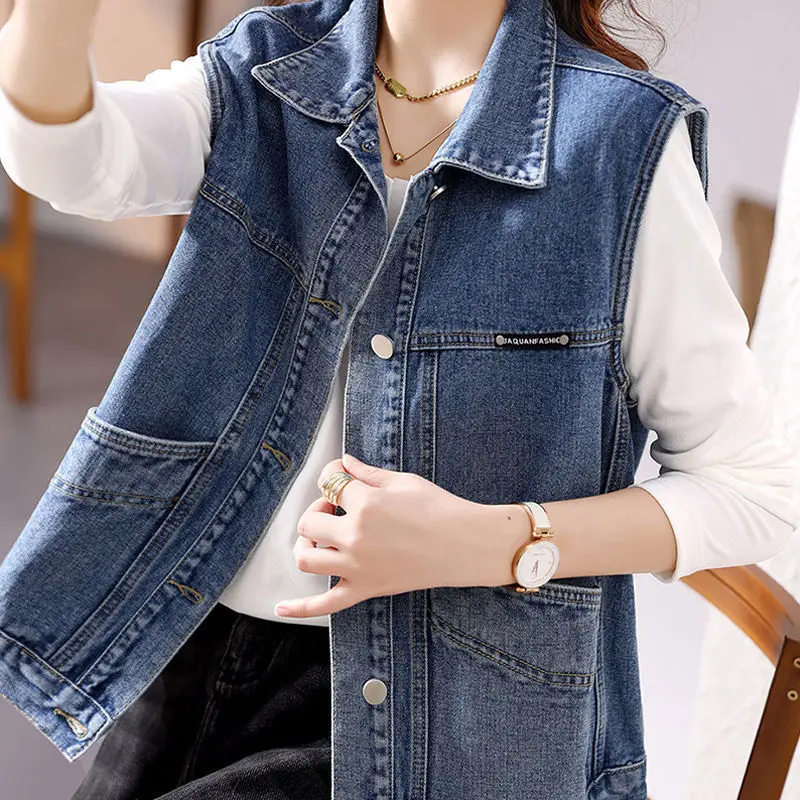 New Women's Denim Vest Jacket Spring and Autumn Elegant Comfortable Ladies Coat Casual Sleeveless Female Cowboy Vest